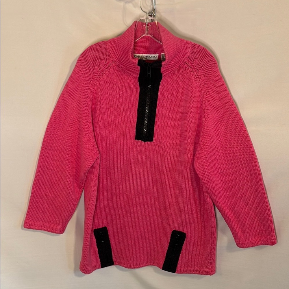 Michael Simon Women's Pink 1/2 Zip Sweater with Black Accents Vintage 90s